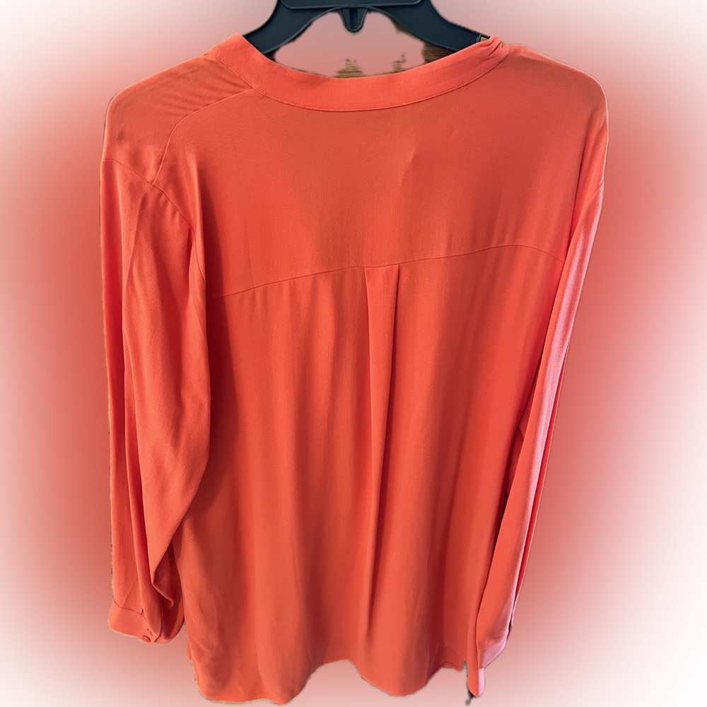 Eileen Fisher Women’s Vibrant Orange Button-Down Silk Shirt - Picture 5 of 10